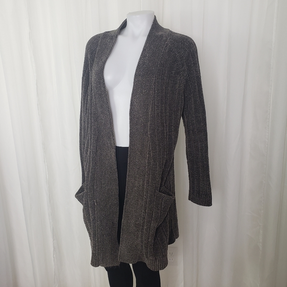 BNCI brown chenille long open front cardigan size medium
